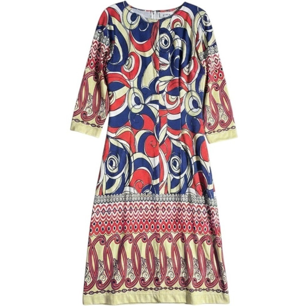 Julian Taylor Dress Size 8 Multicolor Psychedelic Paisley 3/4 Sleeve Knee Length